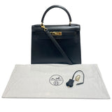 エルメス HERMES ケリー28 〇Z刻 ブラック/ゴールド金具 ボックスカーフ レディース ハンドバッグ