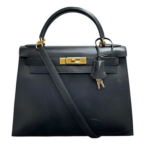 エルメス HERMES ケリー28 〇Z刻 ブラック/ゴールド金具 ボックスカーフ レディース ハンドバッグ