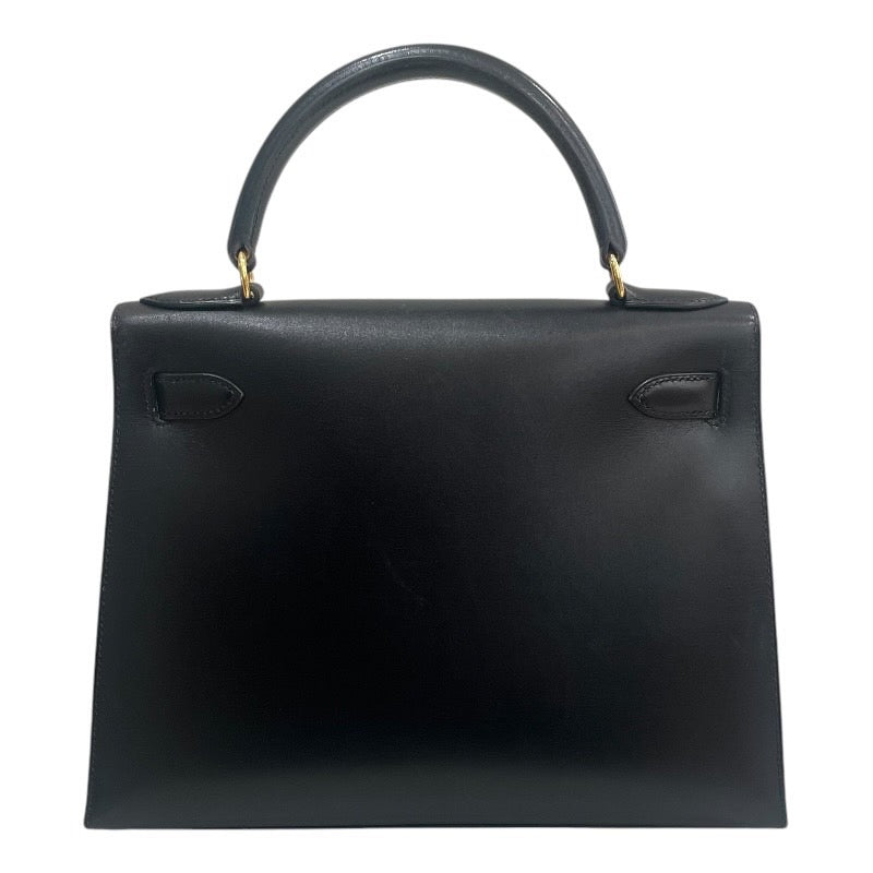 エルメス HERMES ケリー28 〇Z刻 ブラック/ゴールド金具 ボックスカーフ レディース ハンドバッグ