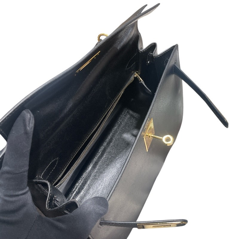 エルメス HERMES ケリー28 〇Z刻 ブラック/ゴールド金具 ボックスカーフ レディース ハンドバッグ