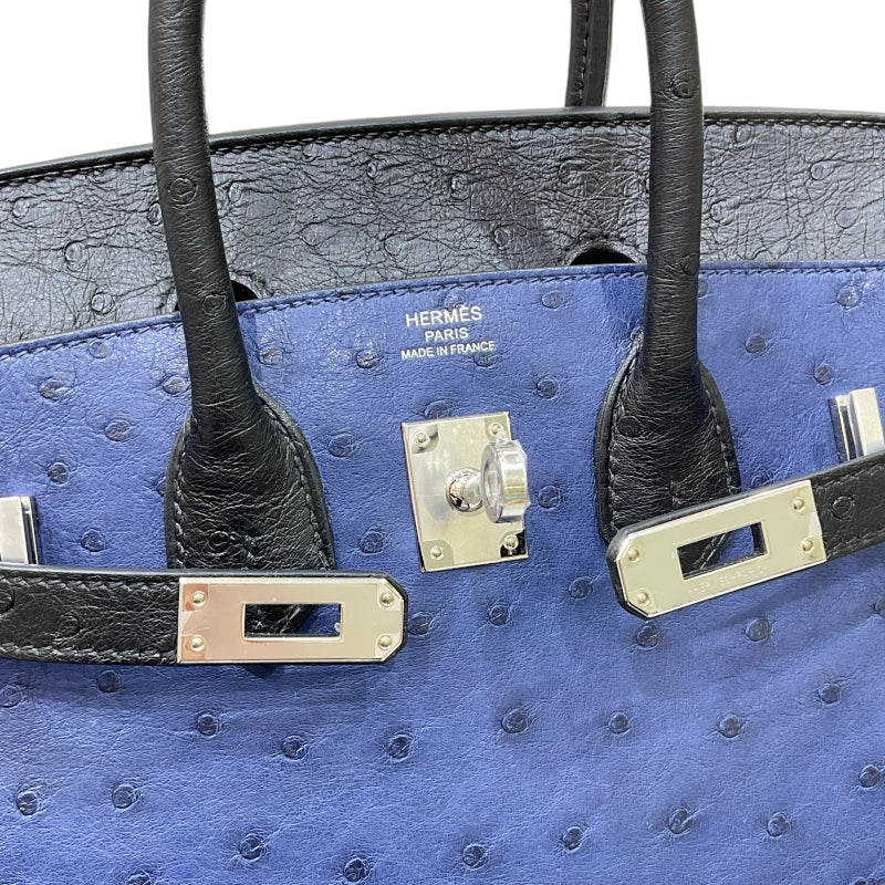 エルメス HERMES バーキン25 U刻印 ブルーロイ×ブラック シルバー金具 オーストリッチ レディース ハンドバッグ