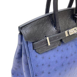 エルメス HERMES バーキン25 U刻印 ブルーロイ×ブラック シルバー金具 オーストリッチ レディース ハンドバッグ