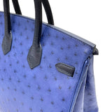 エルメス HERMES バーキン25 U刻印 ブルーロイ×ブラック シルバー金具 オーストリッチ レディース ハンドバッグ