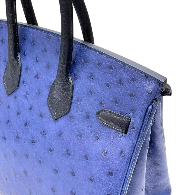エルメス HERMES バーキン25 U刻印 ブルーロイ×ブラック シルバー金具 オーストリッチ レディース ハンドバッグ