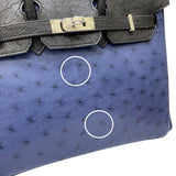 エルメス HERMES バーキン25 U刻印 ブルーロイ×ブラック シルバー金具 オーストリッチ レディース ハンドバッグ
