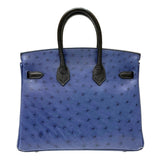 エルメス HERMES バーキン25 U刻印 ブルーロイ×ブラック シルバー金具 オーストリッチ レディース ハンドバッグ
