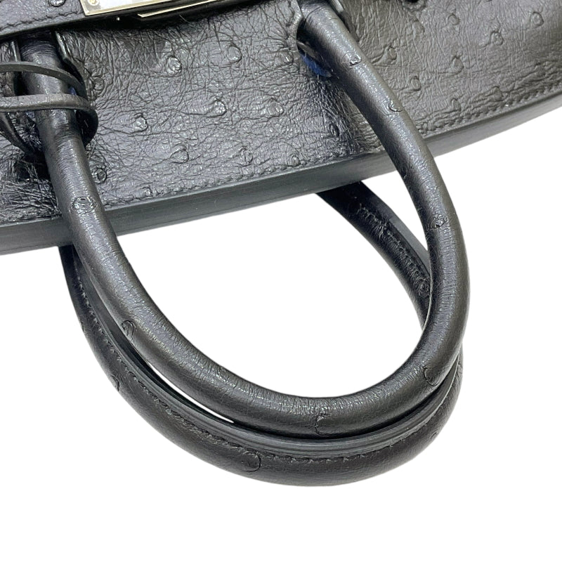 エルメス HERMES バーキン25 U刻印 ブルーロイ×ブラック シルバー金具 オーストリッチ レディース ハンドバッグ