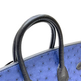 エルメス HERMES バーキン25 U刻印 ブルーロイ×ブラック シルバー金具 オーストリッチ レディース ハンドバッグ