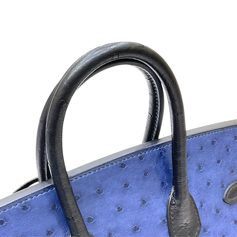 エルメス HERMES バーキン25 U刻印 ブルーロイ×ブラック シルバー金具 オーストリッチ レディース ハンドバッグ