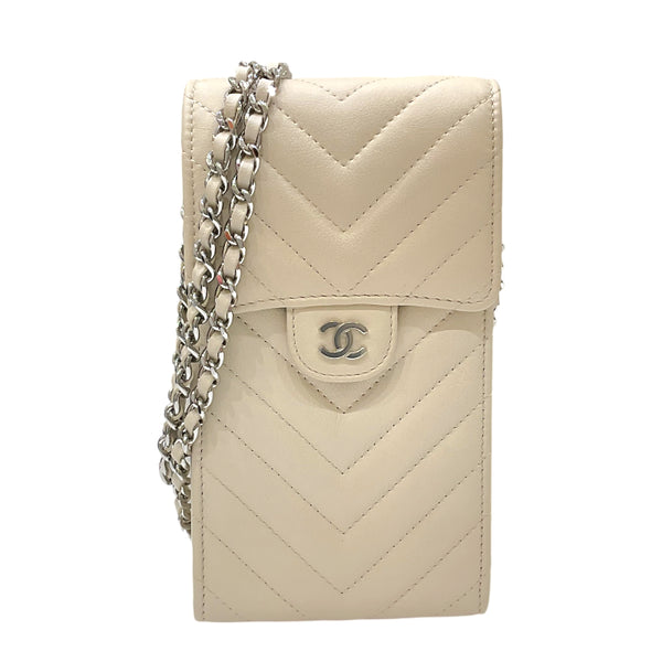 シャネル CHANEL Vステッチ フォンポーチ AP2164 31番台 オフホワイト シルバー金具 ラムスキン レディース ショルダーバッグ