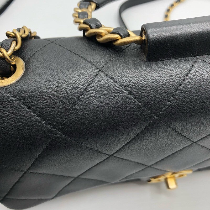 シャネル CHANEL ループハンドルフラップバッグ ブラック×GD金具 ラムスキン レディース ショルダーバッグ