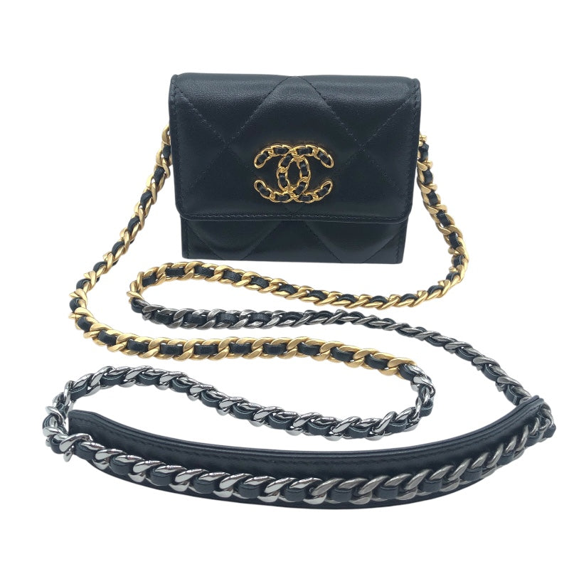 シャネル CHANEL シャネル19チェーンショルダーコインパース ブラック　GD・SV金具 ラムスキン レディース ショルダーバッグ