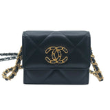 シャネル CHANEL シャネル19チェーンショルダーコインパース ブラック　GD・SV金具 ラムスキン レディース ショルダーバッグ