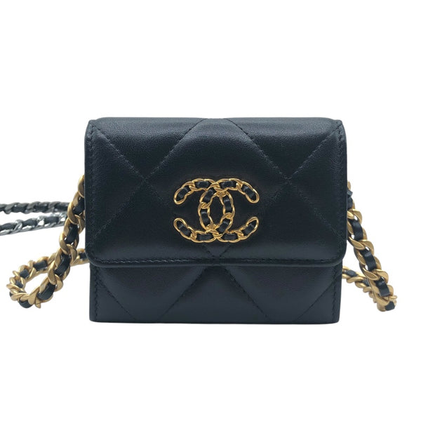 シャネル CHANEL シャネル19チェーンショルダーコインパース ブラック　GD・SV金具 ラムスキン レディース ショルダーバッグ