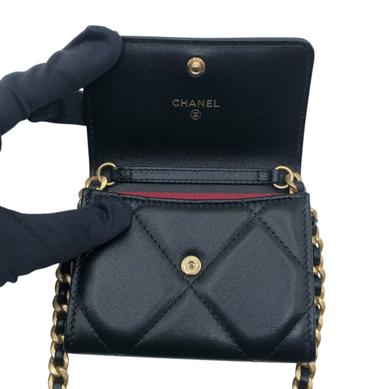 シャネル CHANEL シャネル19チェーンショルダーコインパース ブラック　GD・SV金具 ラムスキン レディース ショルダーバッグ