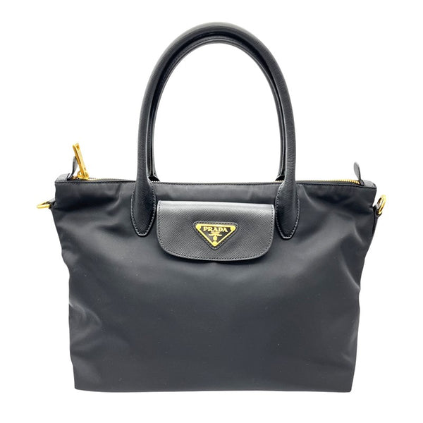 プラダ PRADA ナイロン・サフィアーノ レザートートバッグ 1BA106 ブラック ゴールド金具 ナイロン/サフィアーノ レディース トートバッグ