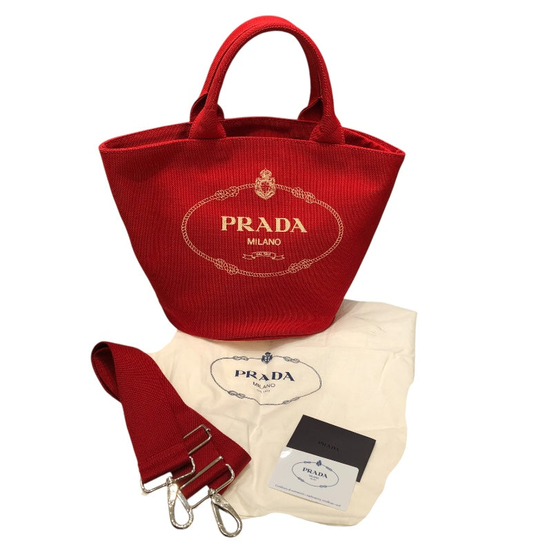 プラダ PRADA カナパバケツトート レッド キャンバス レディース ショルダーバッグ