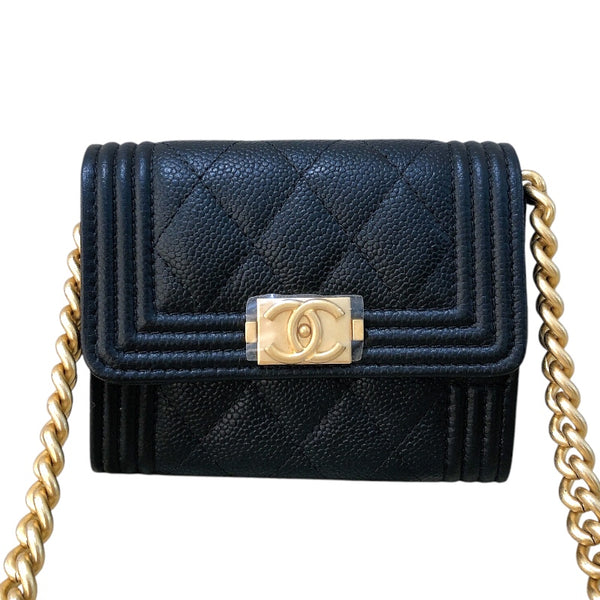 シャネル CHANEL ボーイシャネル チェーンコインパース AP2206 ブラック　ゴールド金具 キャビア レディース コインケース