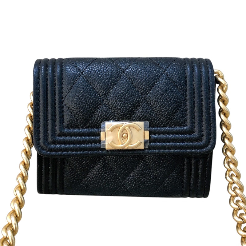 シャネル CHANEL ボーイシャネル チェーンコインパース AP2206 ブラック　ゴールド金具 キャビア レディース コインケース