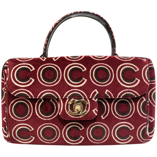 シャネル CHANEL ベロア COCO ハンド レッド GD金具 ベロア レディース ハンドバッグ