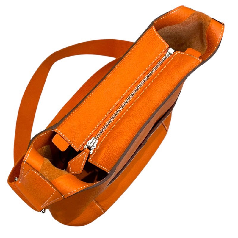 良品 HERMES エルメス グッドニュース トリヨン レザー ショルダー バッグ 斜め掛け オレンジ シルバー金具 レディース ブランド k7695 エルメス HERMES グッドニュースPM □O刻印 オレンジ シルバー金具