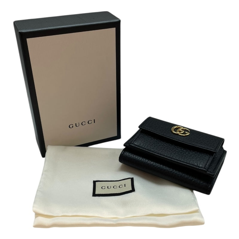 極美品✨グッチ 折り財布 GGマーモント ロゴ レザー ブラック GUCCI グッチ 財布 Wホック二つ折り財布 レディース GG