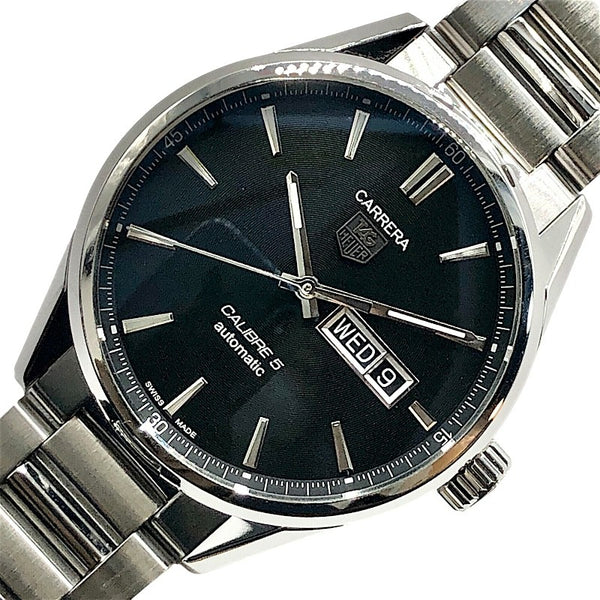 タグ・ホイヤー TAG HEUER カレラ キャリバー５ デイデイト WAR201A.BA0723 ブラック×シルバー SS メンズ 腕時計