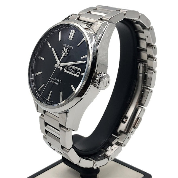 タグ・ホイヤー TAG HEUER カレラ キャリバー５ デイデイト WAR201A.BA0723 ブラック×シルバー SS メンズ 腕時計