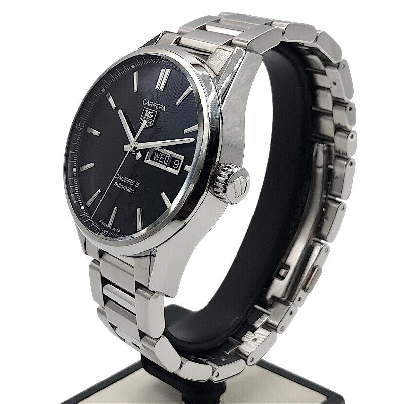 タグ・ホイヤー TAG HEUER カレラ キャリバー５ デイデイト WAR201A.BA0723 ブラック×シルバー SS メンズ 腕時計