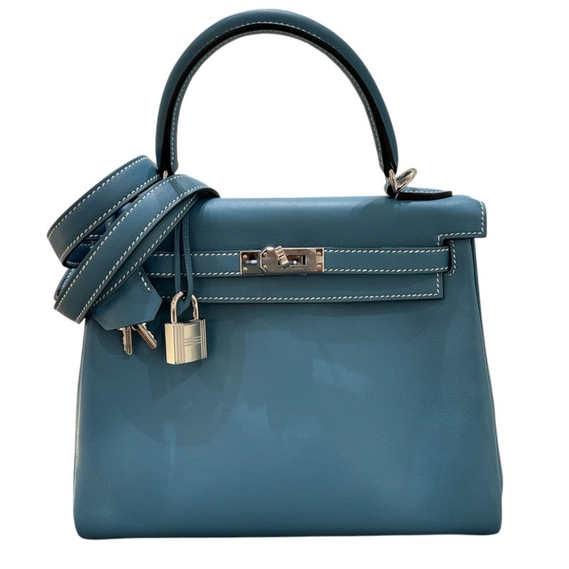 エルメス HERMES ケリー25　 B刻 ニューブルージーン　シルバー金具 スイフト レディース ショルダーバッグ