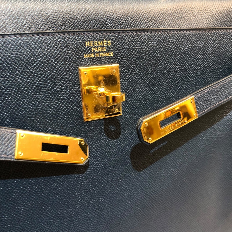 エルメス HERMES ケリー35 内縫い □A刻 ディープブルー ゴールド金具 クシュベル レディース ハンドバッグ
