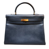 エルメス HERMES ケリー35 内縫い □A刻 ディープブルー ゴールド金具 クシュベル レディース ハンドバッグ