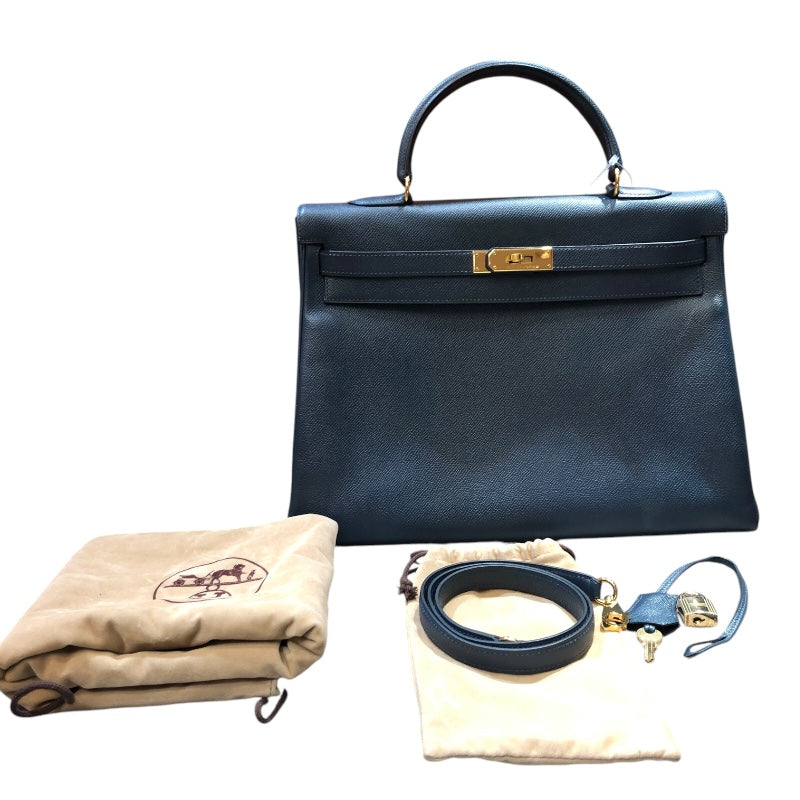 エルメス HERMES ケリー35 内縫い □A刻 ディープブルー ゴールド金具 クシュベル レディース ハンドバッグ