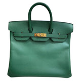 エルメス HERMES オータクロア32 〇W刻 グリーン ゴールド金具 クシュベル ユニセックス ハンドバッグ
