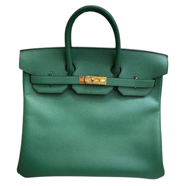 エルメス HERMES オータクロア32 〇W刻 グリーン ゴールド金具 クシュベル ユニセックス ハンドバッグ