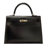 エルメス HERMES ケリー32 □L刻 ブラック シルバー金具 ボックスカーフ レディース ハンドバッグ