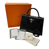 エルメス HERMES ケリー32 □L刻 ブラック シルバー金具 ボックスカーフ レディース ハンドバッグ