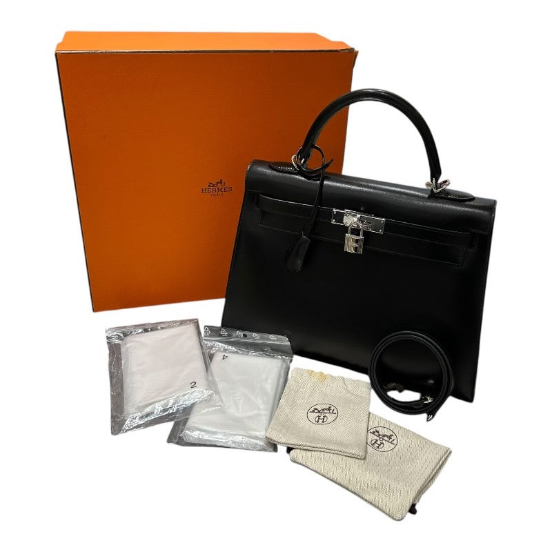エルメス HERMES ケリー32 □L刻 ブラック シルバー金具 ボックスカーフ レディース ハンドバッグ