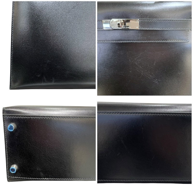 エルメス HERMES ケリー32 □L刻 ブラック シルバー金具 ボックスカーフ レディース ハンドバッグ