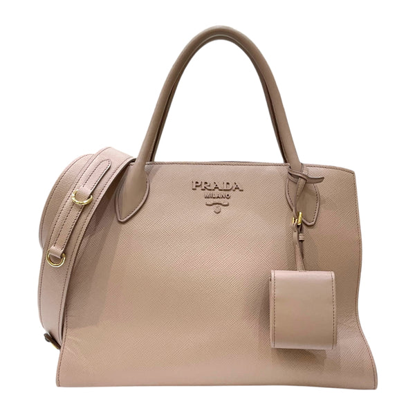 プラダ PRADA モノクローム 2WAY ハンドバッグ 1BA155 ピンクベージュ サフィアーノレザー レディース ハンドバッグ
