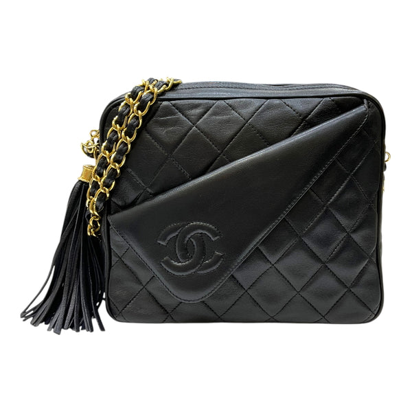 シャネル CHANEL マトラッセ フリンジ チェーンショルダーバッグ 0番台 ブラック ゴールド金具 ラムスキン レディース ショルダーバッグ