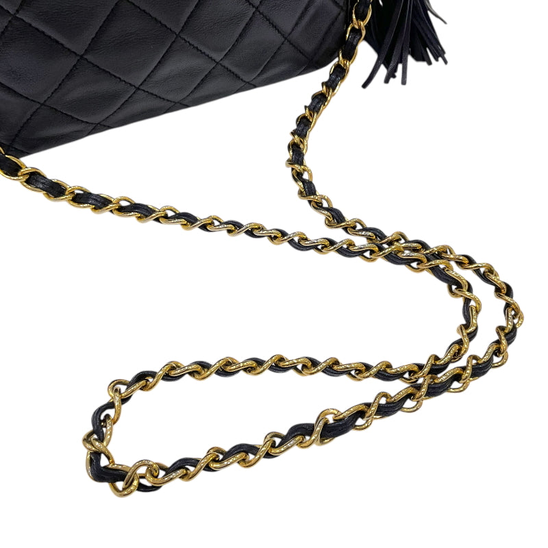 シャネル CHANEL マトラッセ フリンジ チェーンショルダーバッグ 0番台 ブラック ゴールド金具 ラムスキン レディース ショルダーバッグ