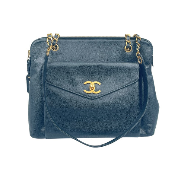 シャネル CHANEL ターンロック チェーントートバッグ ブラック キャビアスキン レディース トートバッグ