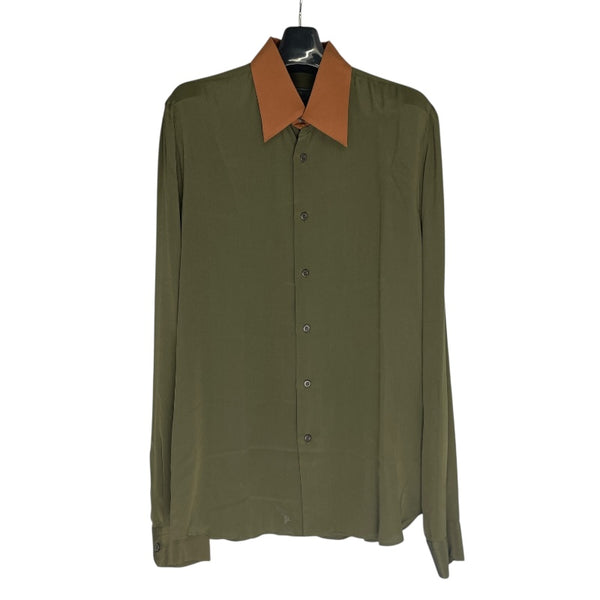 プラダ PRADA バイカラーシルクシャツ UCM962 カーキ シルク メンズ 長袖シャツ