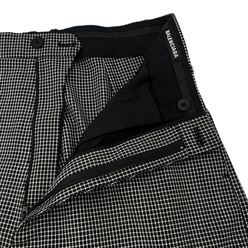 バレンシアガ BALENCIAGA チェック ワイドスラックスパンツ ブラック×ホワイト 44 表地:ウール/ナイロン/ポリウレタン 裏地:キュプラ メンズ その他ボトムス