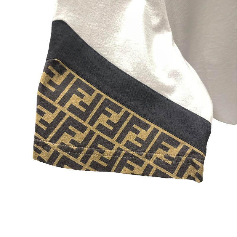 フェンディ FENDI FF柄切替デザインTシャツ FAF682 ホワイト コットン メンズ 半袖Ｔシャツ