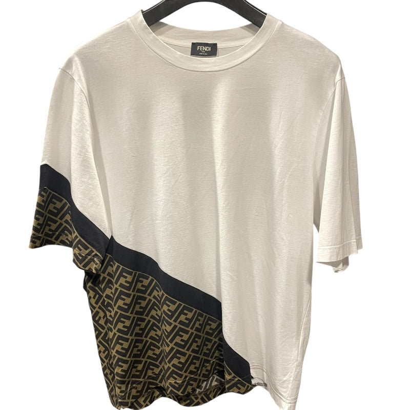 フェンディ FENDI FF柄切替デザインTシャツ FAF682 ホワイト コットン メンズ 半袖Ｔシャツ