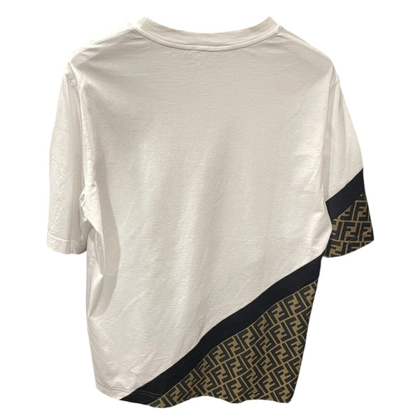 フェンディ FENDI FF柄切替デザインTシャツ FAF682 ホワイト コットン メンズ 半袖Ｔシャツ