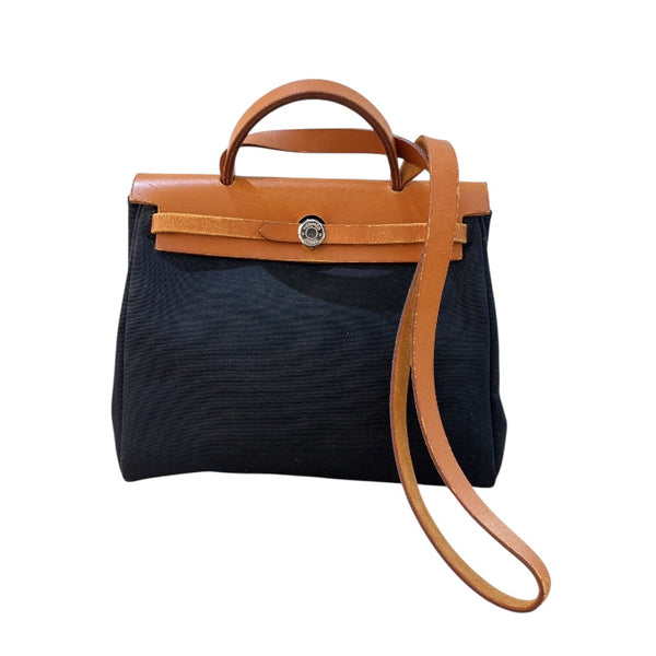 エルメス HERMES エールバッグPM □D刻 ブラック・ゴールド　シルバー金具 トワル レディース ハンドバッグ