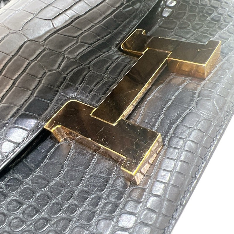 エルメス HERMES コンスタンス3 24 Y刻 ブラック ゴールド金具 アリゲーターマット レディース ショルダーバッグ